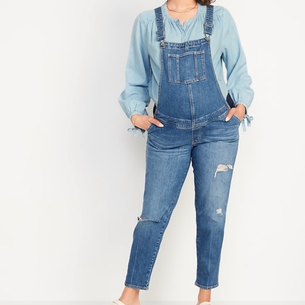 Maternity Side-Panel O.G. Straight Ripped Jean Overalls